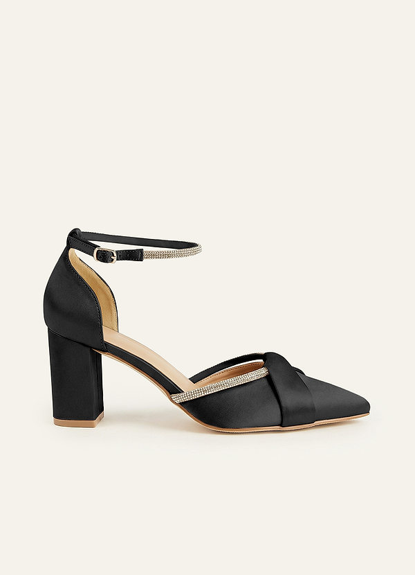 front Rhinestone Strap Pointed Toe Block Heels