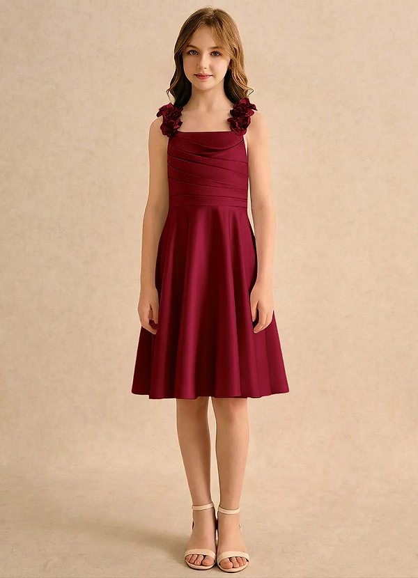 Azazie Resa Girls Formal Blomsterpigekjoler A-Line Plisseret Mat satin Knælængde Kjole image1