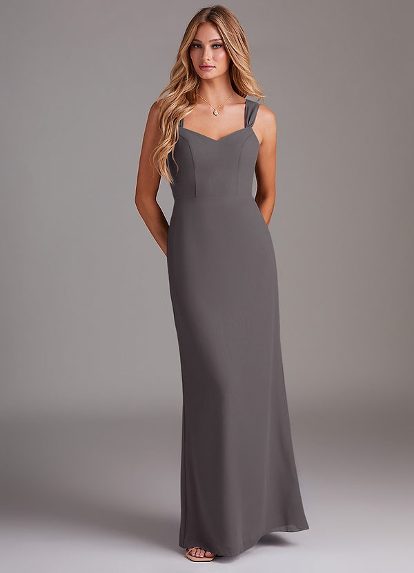 Azazie Denice Vestidos de dama de honor Vestido de Gris Acero de Gasa de Recto con Plisado image1