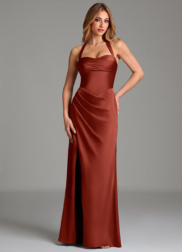 Azazie Serenity Bridesmaid Dresses Terracotta Mermaid Sweetheart Neckline Stretch Satin Dress image1