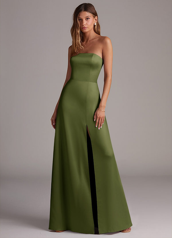 Azazie Wren Bridesmaid Dresses Olive A-Line Strapless Stretch Satin Convertible Dress image1