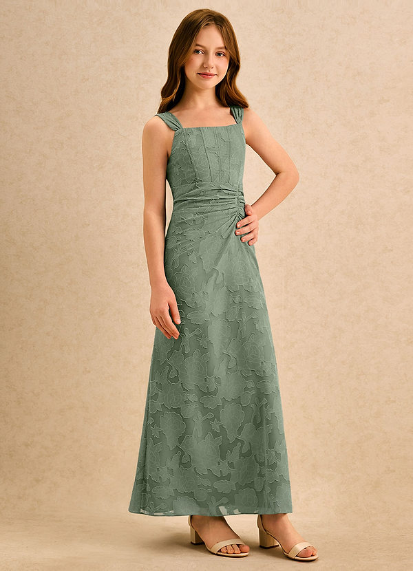 Azazie Brookie Girls Formal Vestidos de Niña de Flores Vestido de Matcha de Devorado Floral de Corte en A con Sin mangas image1