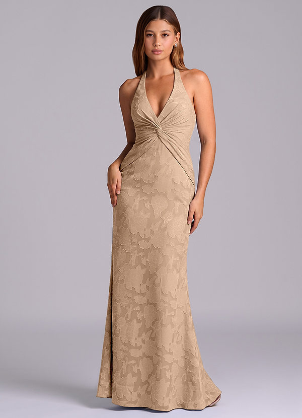 Azazie Valerie 신부 들러리 드레스 인어 주름진 플로럴 번아웃 바닥 길이 드레스 image1