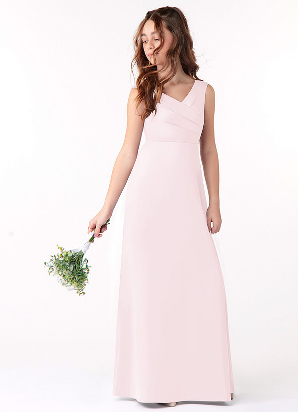 Azazie Sadia Vestido de Rosa Rubor de Satin Mate de Acampanado con Plisado image1