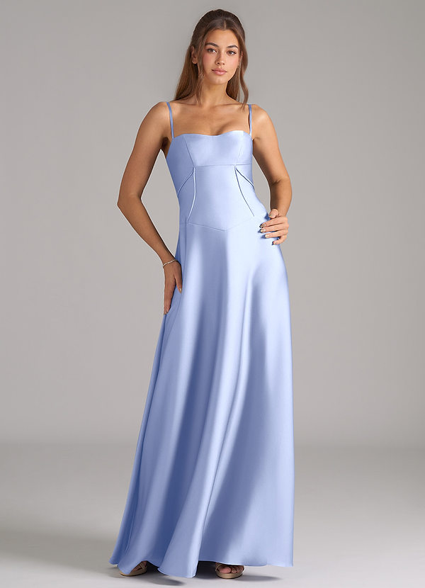 Azazie Valentine Suknie dla druhen Linia A Gorset Satyna elastyczna Do ziemi Sukienka image1