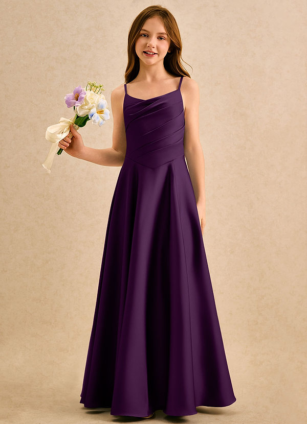 Azazie Coconut Girls Formal Blumenkinder Kleider A-Linie Plissee Stretch-Satin Kleid Traube image1