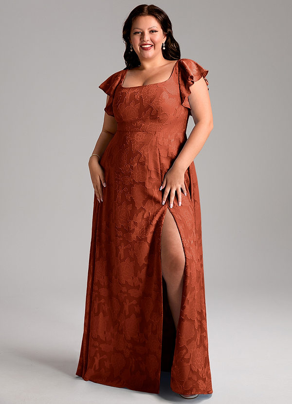 Azazie Bondi Vestidos Dama de Honor Vestido de Castaño de Devorado Floral de Corte en A con Corte Lateral image1