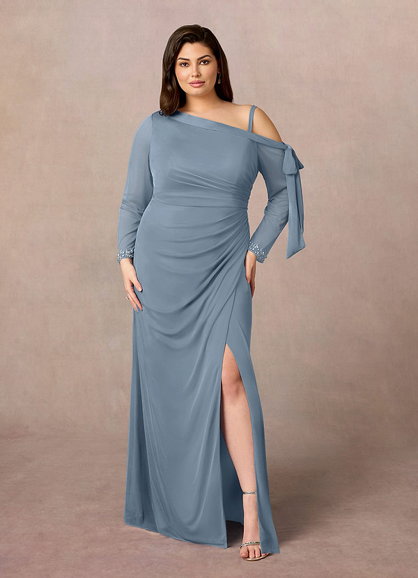 Azazie Marna Mother of the Brides Dresses Dusty Blue Sheath One Shoulder Mesh Dress image1