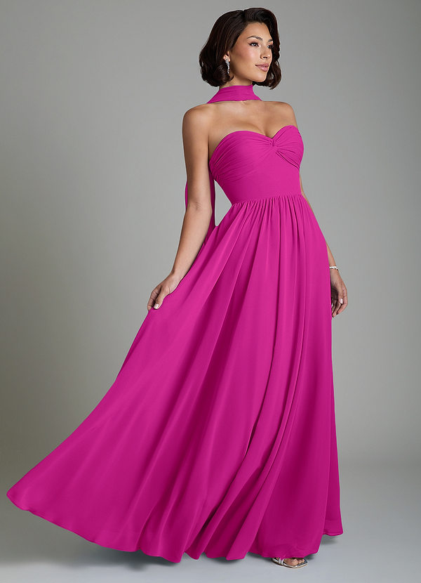 Azazie Petra Abiti da Damigella Abito A-Line in Chiffon Corsetto Fucsia image1