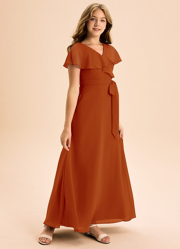 Azazie Lainey Junior Abito A-Line in Chiffon Con Tasche Paprika image1