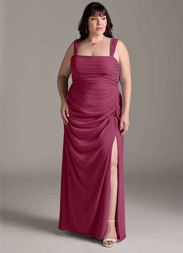 Azazie Jesaphine Bruidsmeisjes Jurken Jurk van Chiffon met Kolom Boog Moerbei image1