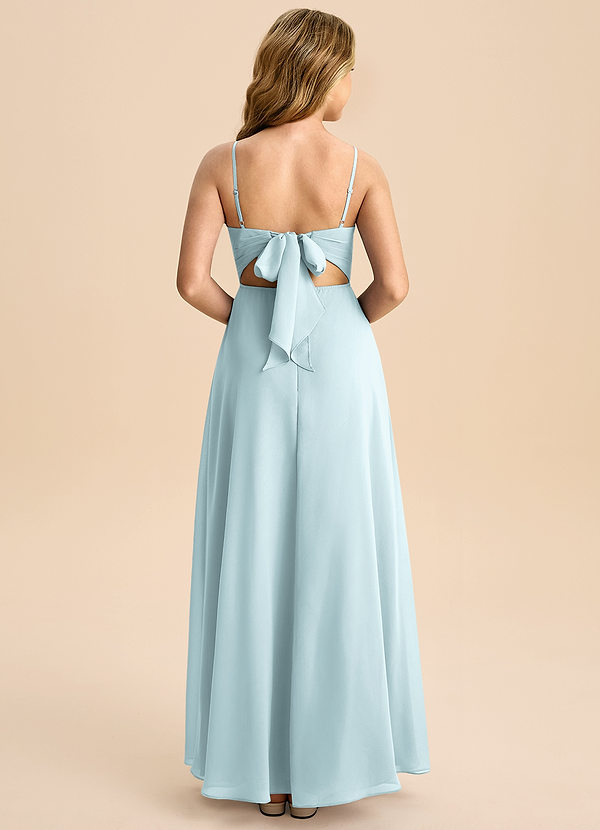 Azazie Shale Junior Mist A-Line Bow Chiffon Dress image1