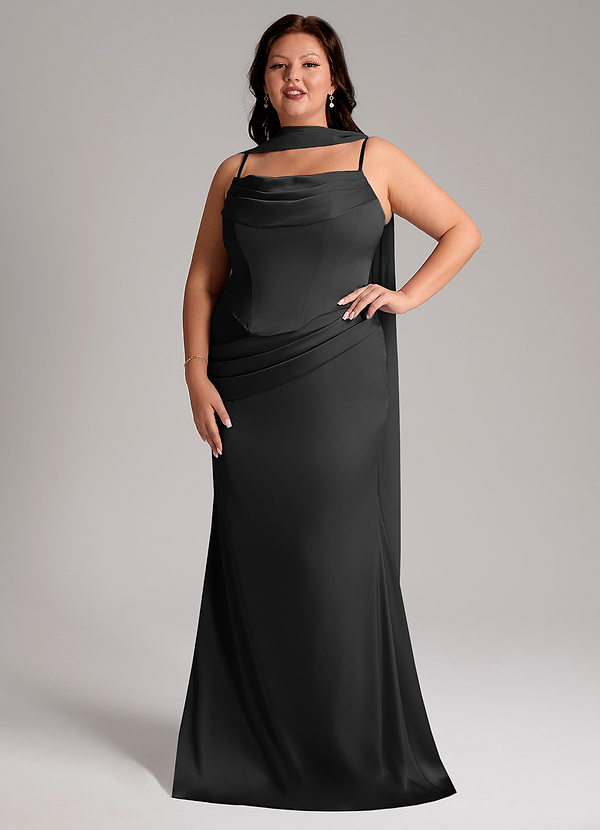 Azazie Sorrel Bridesmaid Dresses Black Mermaid Strapless Stretch Satin Convertible Dress image1