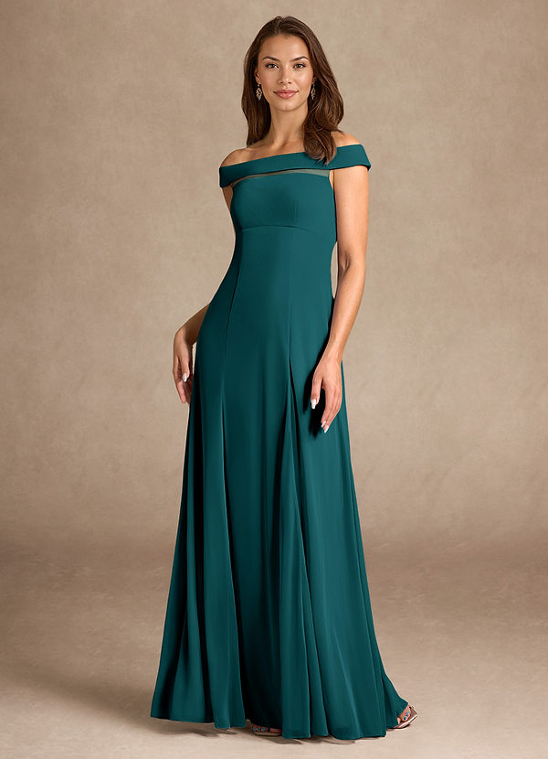 Azazie Ewa Mother of the Brides Dresses Peacock A-Line Off the Shoulder Mesh Dress image1