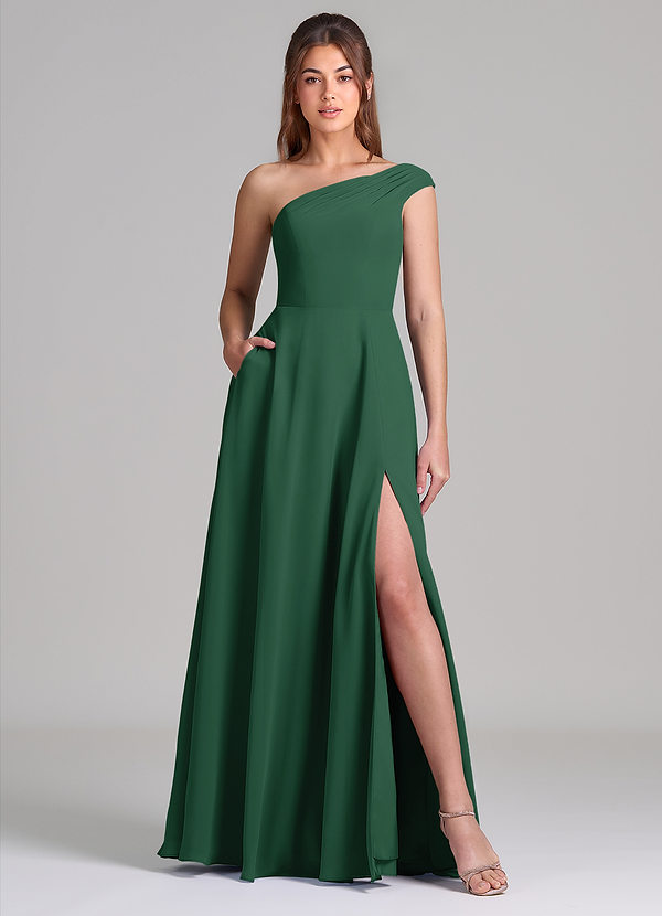 Azazie Melanie Bruidsmeisjes Jurken Jurk van Chiffon met A-Lijn Off the Shoulder Donkergroen image1