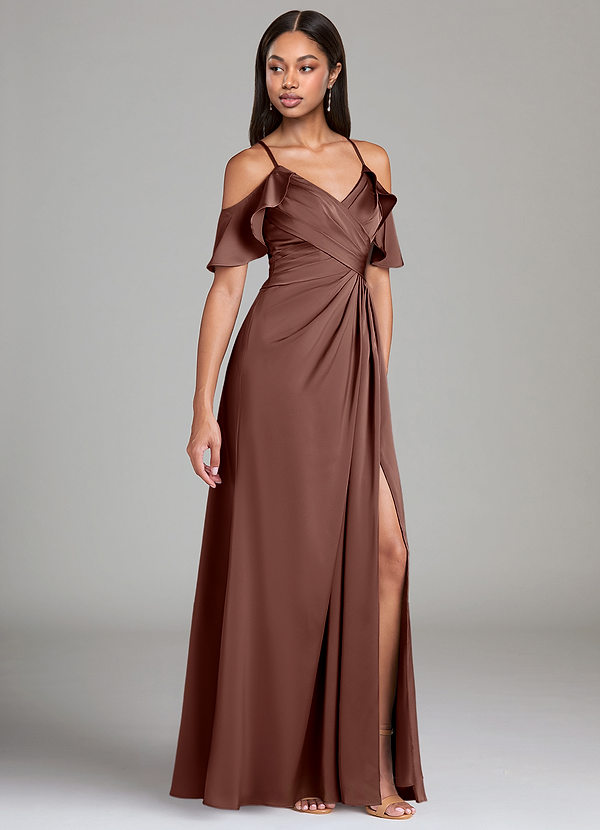 Azazie Dakota Vestidos Dama de Honor Vestido de Expresado de Satén Elástico de Corte en A con Vestidos sin tirantes image1