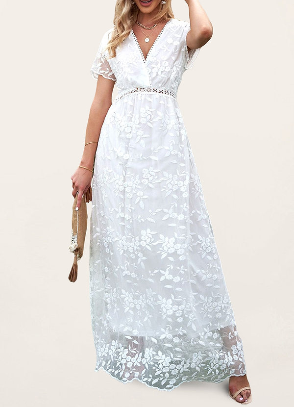 back All Of My Heart White Lace Short Sleeve Maxi Dress
