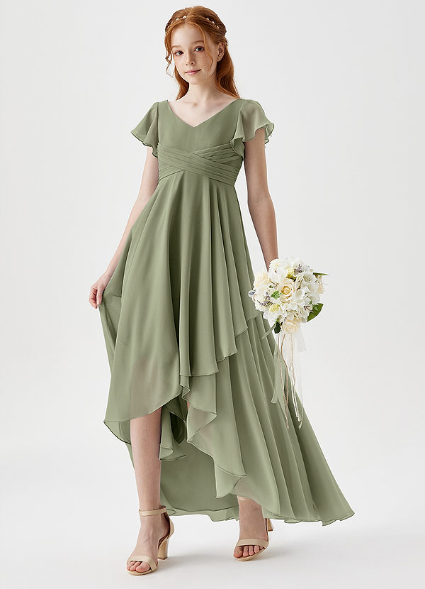 Azazie Caria Junior Pistachio A-Line Pleated Chiffon Dress image1