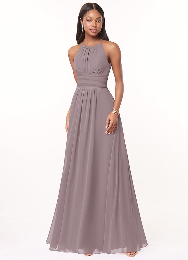Azazie Bonnie Bridesmaid Dresses Dusk A-Line Keyhole Ruched Chiffon Dress image1