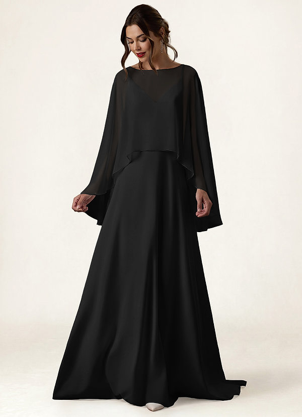 front Azazie Matching Color Chiffon High Low Sheer Cape
