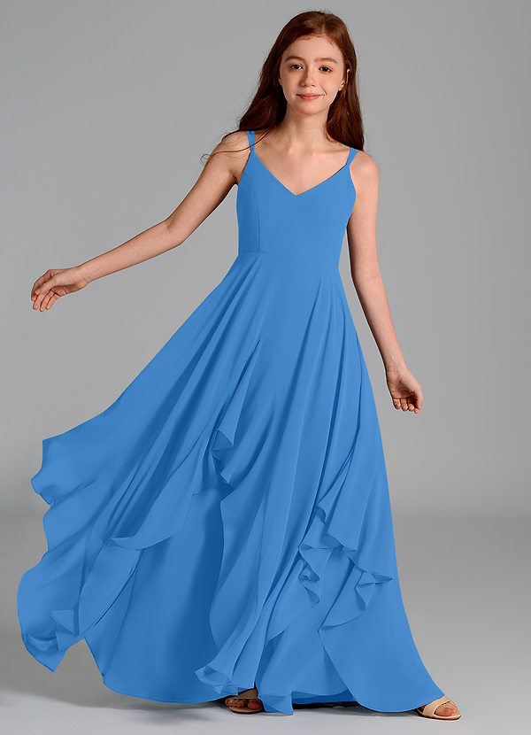 Azazie Karan Junior Vestido de Azul Grisaceo de Gasa de Corte en A image1