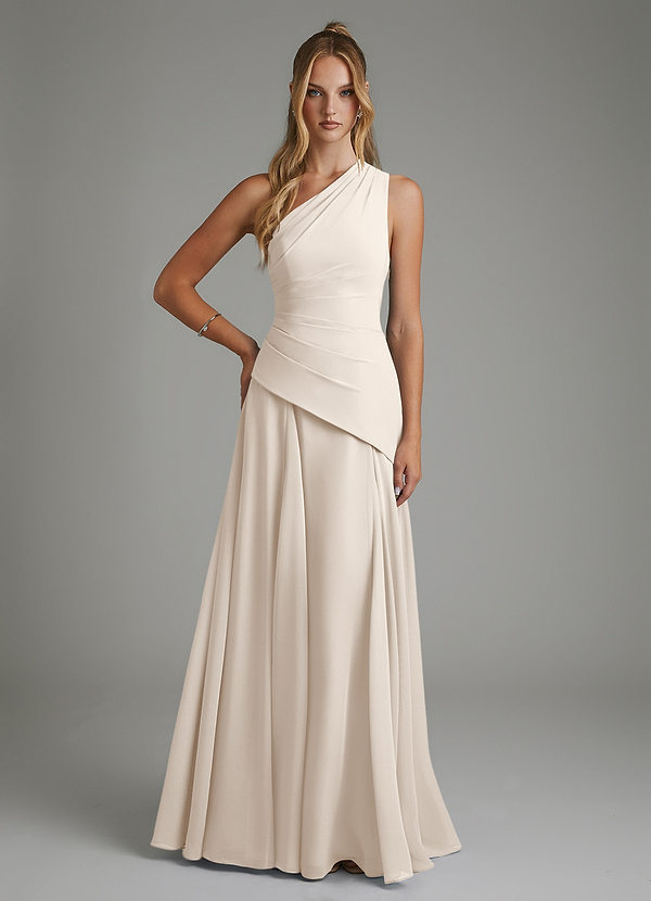 Azazie Holly Bridesmaid Dresses White Alabaster A-Line Corset Chiffon Dress image1