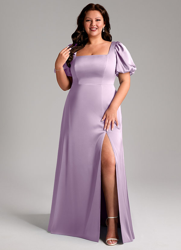 Azazie Fyona Vestidos Dama de Honor Vestido de Lila Esmerilada de Satén Elástico de Corte en A con Plisado image1