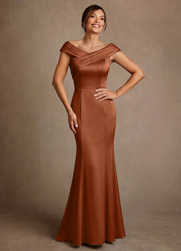 Azazie Aberdeen Suknie dla Matki Panny Młodej Osłona Pofałdowany Satyna elastyczna Długość podłogi Sukienka image1