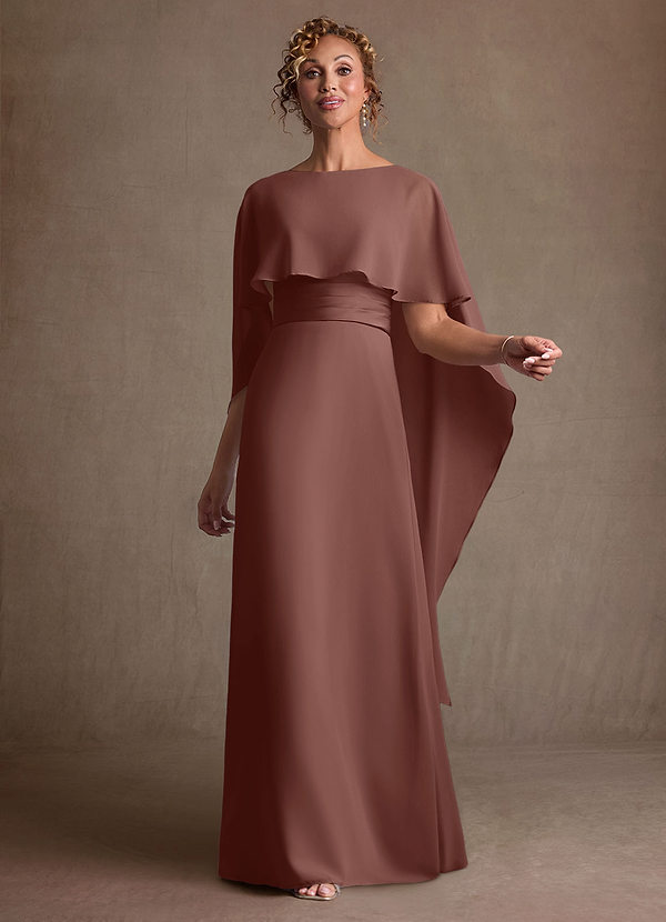 Azazie Marilla Mother of the Brides Dresses Espresso A-Line Pleated Chiffon Dress image1