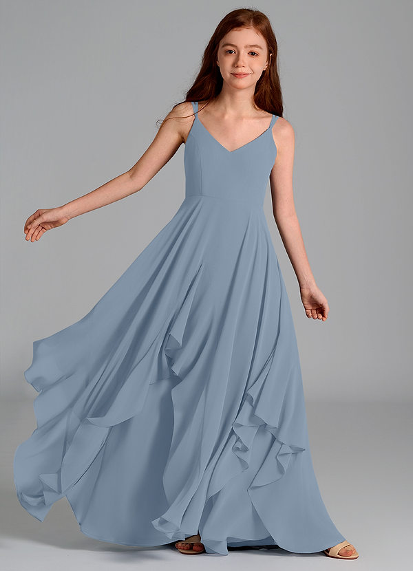 Azazie Karan Junior Dusty Blue A-Line Chiffon Dress image1