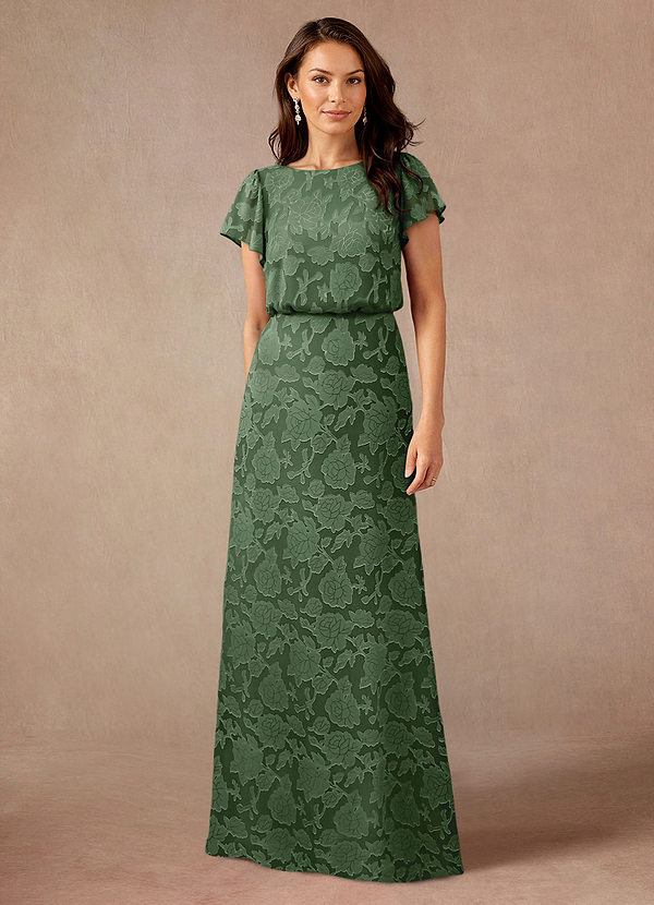 Azazie Lehi Vestidos de Madre de la Novia Vestido de Eucalipto de Devorado Floral de Corte En A con Cuello de barco image1