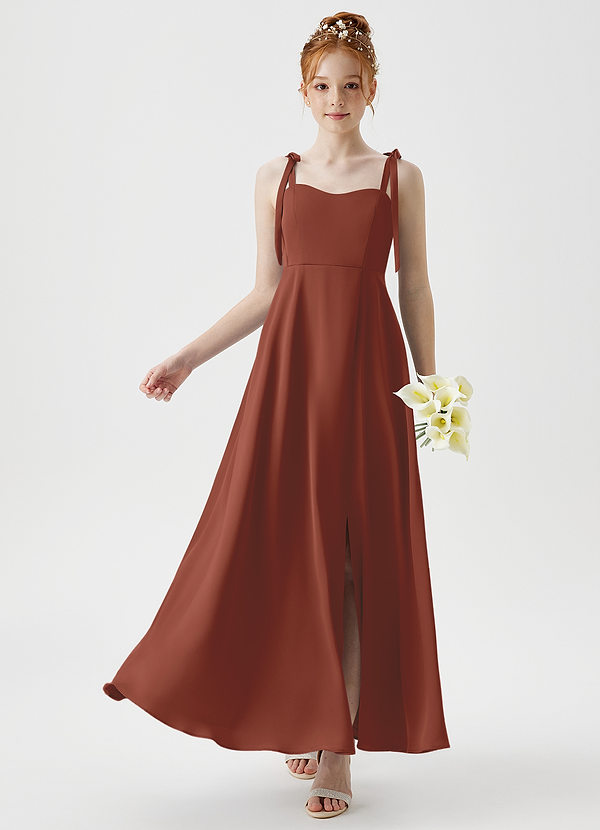 Azazie Rosey Junior A-Linie Herzausschnitt Stretch-Satin Kleid Rotbraun image1
