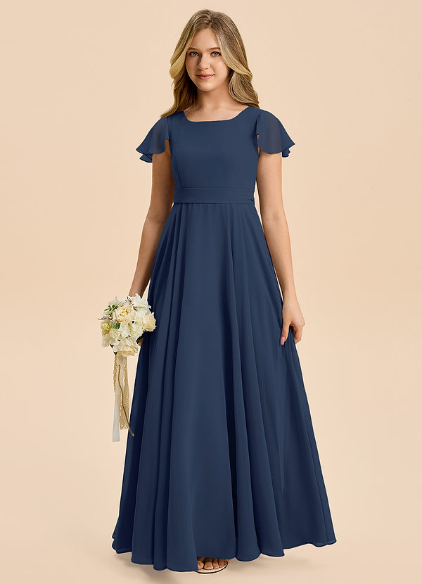 Azazie Cady Junior Dark Navy A-Line Pleated Chiffon Dress image1