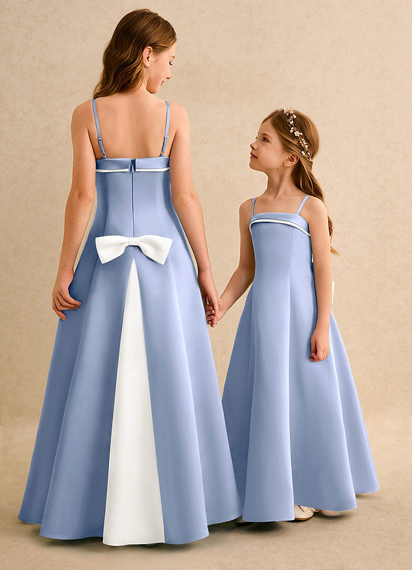 Azazie Izel Junior Formal Vestidos de Niña de Flores Vestido de Marfil Hielo de Satin Mate de Corte En A con Plisado image1