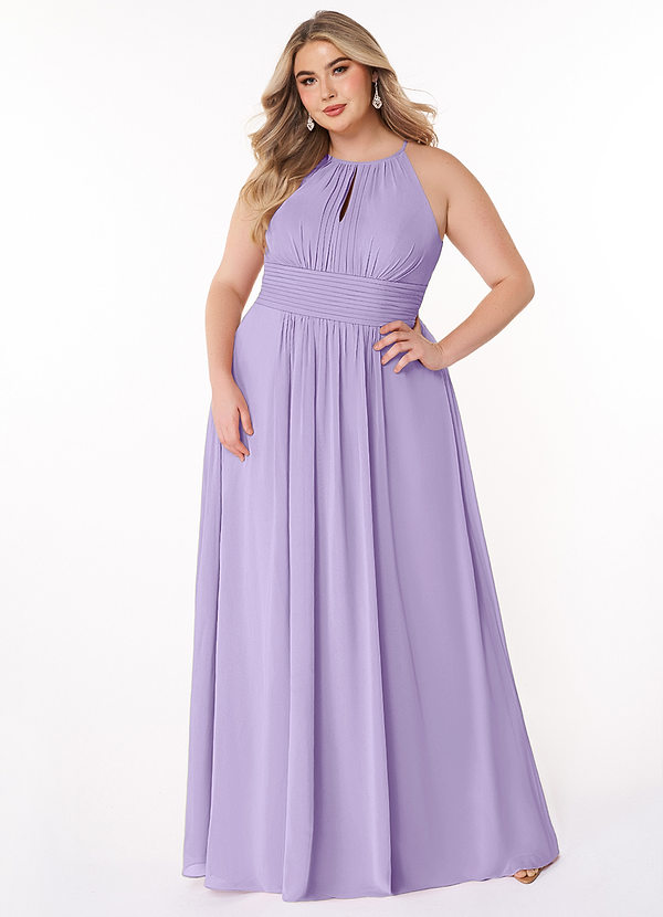 Azazie Bonnie Bridesmaid Dresses Lilac A-Line Keyhole Ruched Chiffon Dress image1