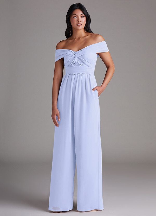 Azazie Lamara Robes Demoiselle d'honneur Combinaison Convertible en Mousseline de soie Épaule décolletée Lavande image1