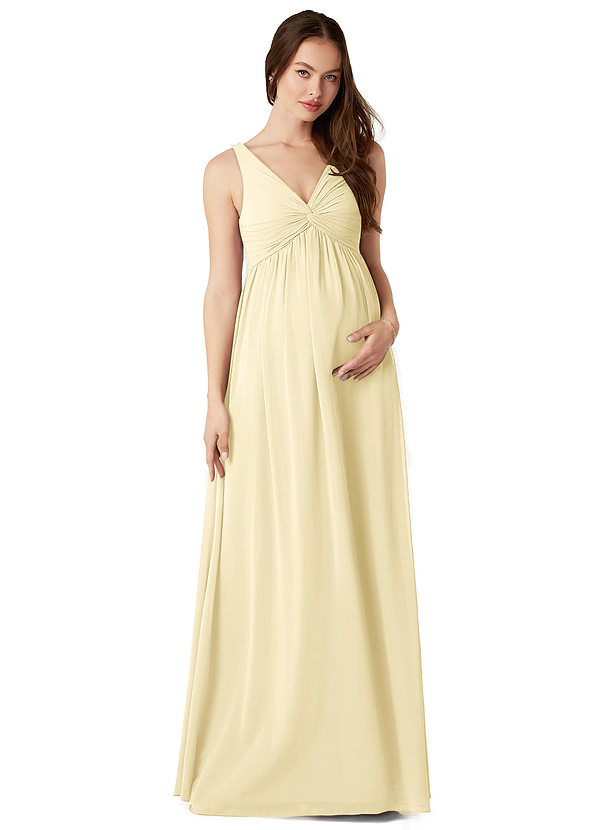 Azazie Yetta Maternity Bridesmaid Dresses A-Line V-Neck Gathered Chiffon Floor-Length Dress image1
