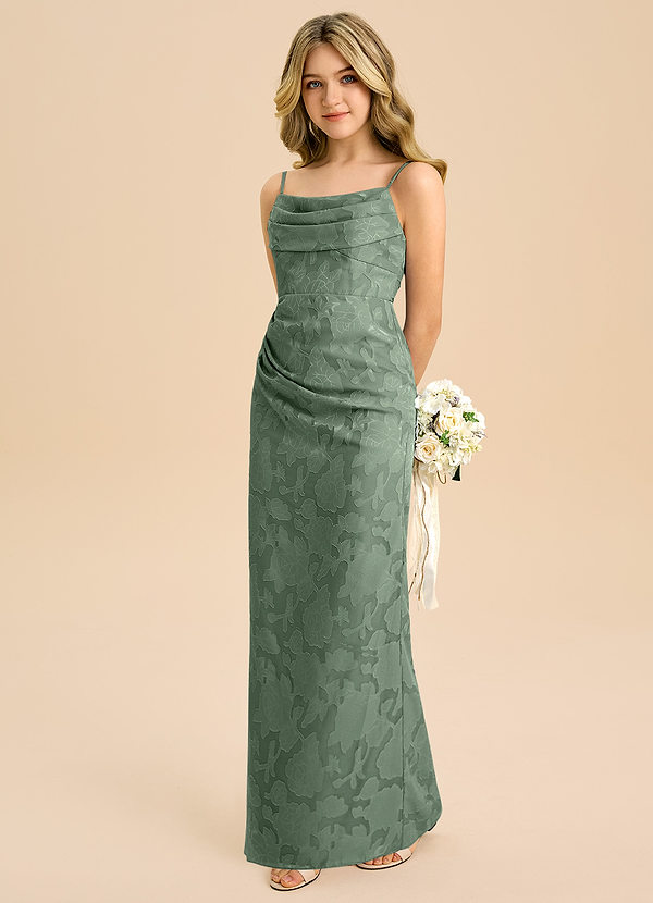 Azazie Mai Junior Vestido Matchá de Esgotamento Floral de Bainha com Plissado image1