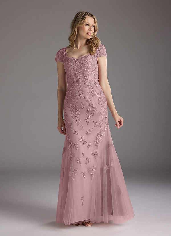 Azazie Marbella Vestidos de Madre de la Novia Vestido de Rosa Polvorienta de Encaje de Sirena con Reina Ana Lentejuelas image1