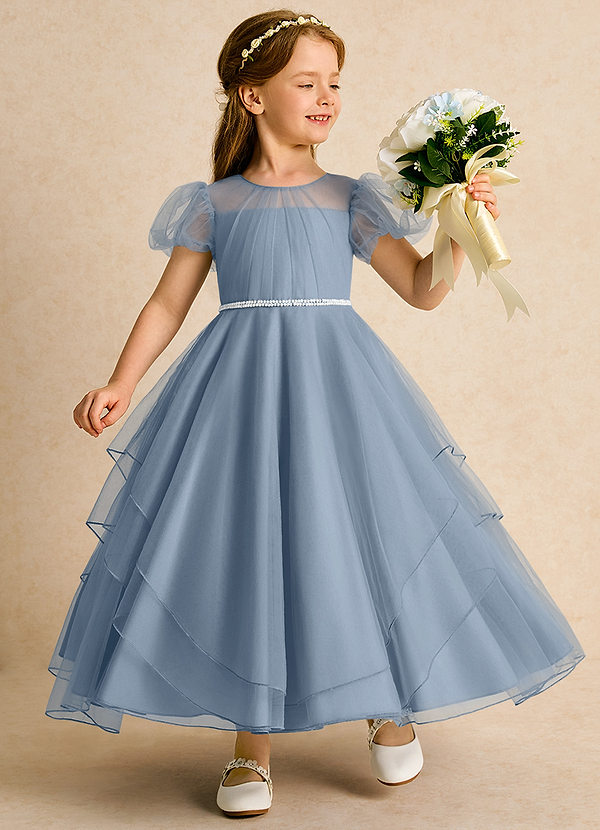Azazie Duckie Abiti da Ragazza di Fiori Abito Principessa in Tulle Plissettato Blu Polveroso image1