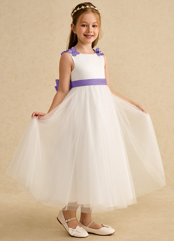 Azazie Lilli Flower Girl Dresses Ivory Tahiti A-Line Bow Tulle Dress image1