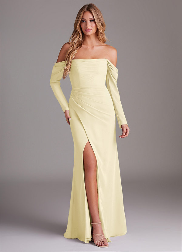 Azazie Hallie Brudtärneklänningar Klä av Sjöjungfru i Chiffong Långärmad Citronsorbet image1