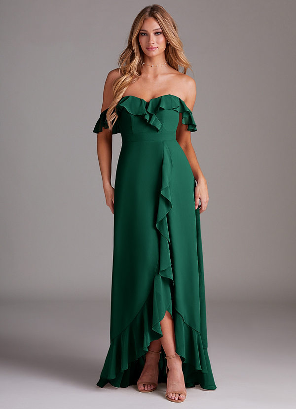 Azazie Lyra Bridesmaid Dresses Emerald A-Line Chiffon Convertible Dress image1