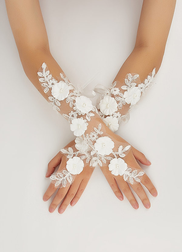Guanti senza dita in pizzo ricamato floreale front