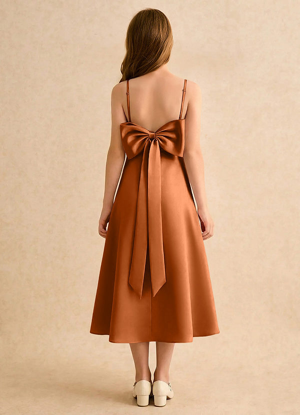 Azazie Jaella Girls Formal Flower Girl Dresses Copper A-Line Pleated Matte Satin Dress image1