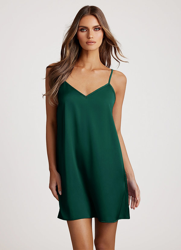 front Emerald Matching Color Classic Satin Slip Dress