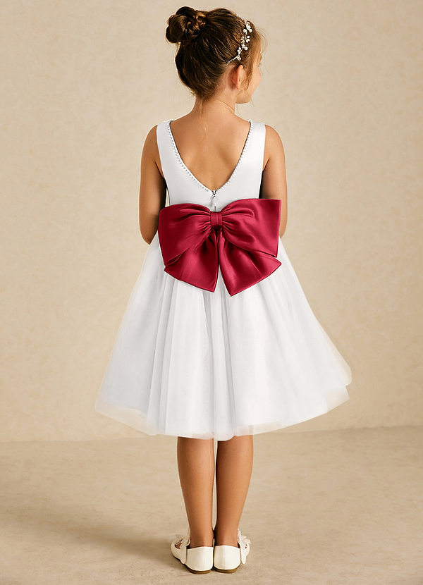 Azazie Seline Flower Girl Dresses Ivory Scarlet A-Line Bow Tulle Dress image1