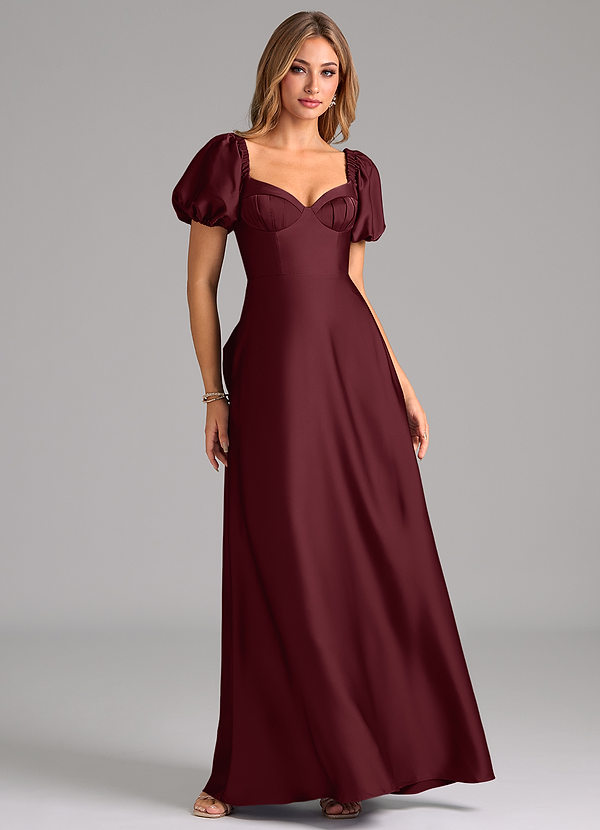 Azazie Fatima Bridesmaid Dresses Cabernet A-Line Sweetheart Neckline Stretch Satin Dress image1