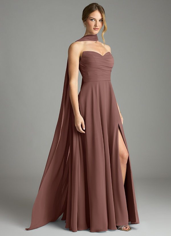 Azazie Ayla Abiti da Damigella Abito A-Line in Chiffon Scollo a Cuore Espresso image1