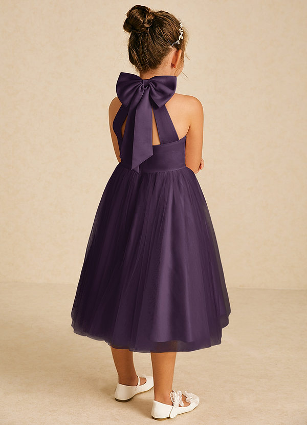 Azazie Dora Flower Girl Dresses Plum A-Line Bow Tulle Dress image1